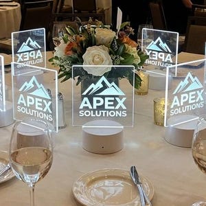 Custom LED Acrylic Table Sign, Straight Corners, Your Logo on 6" Acrylic Size.