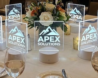 Custom LED Acrylic Table Sign, Straight Corners, Your Logo on 6" Acrylic Size.