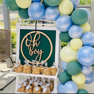 Oh Boy Round Wooden Sign, Great for Nursery Rooms, Baby Shower and more.