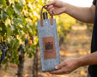 Flannel Wine Tote engraved with your company logo or initials.