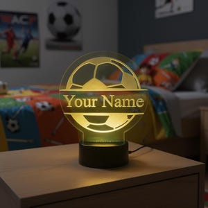Personalized Soccer Acrylic LED Lamp. Wireless Remote, Battery Operated or USB. Size 6”.