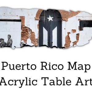 Puerto Rico Old San Juan Acrylic Table Art. Black Flag Design. Easel included. Size 12" wide.
