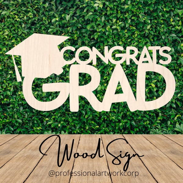 Congrats Grad Stacked Wood Sign - Natural Color - Several Size Available