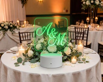Custom LED Acrylic Table Sign: Engraved Logo, Color Changing, 6" Square with Round Corners
