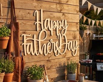 Happy Fathers Day Stacked Wood Sign - Natural Color - Several Size Available