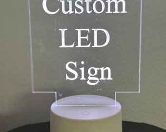 Custom LED 5” x 5” Square Acrylic Table Sign. Wireless Remote Included. Your Logo or Message on Your Favorite Font.