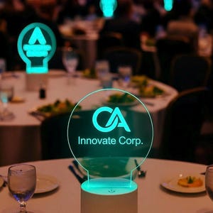 Custom LED Acrylic Table Sign: Engraved Logo, Remote Control, 6" Round ...