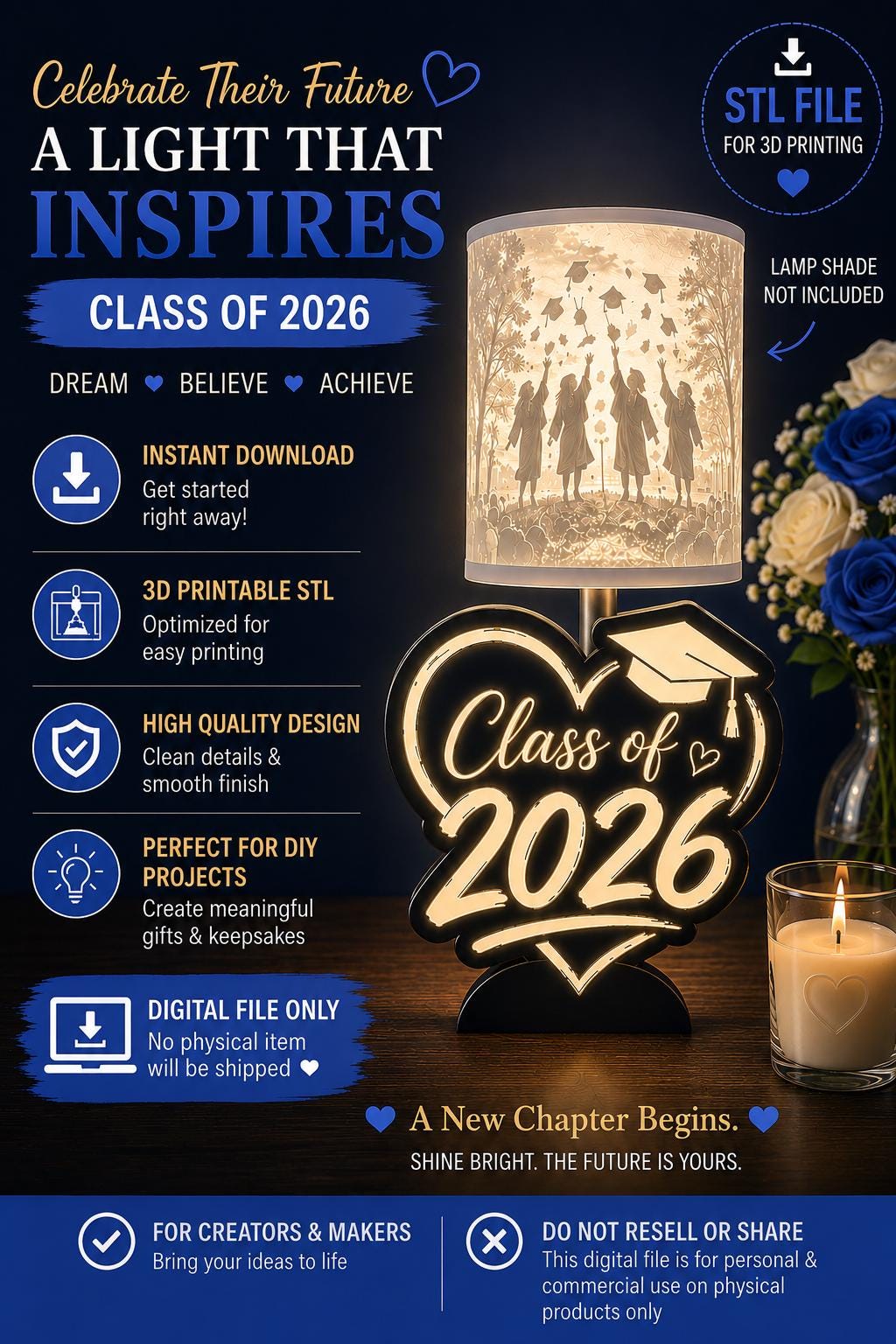 Class of 2026 Lamp Base STL | Graduation Lamp Base File | Senior 2026 ...