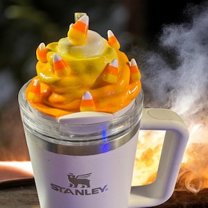 Faux Candy Corn Tumbler Topper – Halloween Stanley Cup Accessory for 30–40