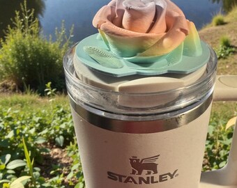 Rose Tumbler Topper | Stanley 20oz 30oz 40oz | Skinny Tumbler Topper 20-30oz | Bamboo Lid Topper Center & Offset Hole | Floral Cup Topper