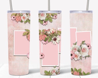 Pink Floral Photo Memorial 2 - 20oz Tumbler Digital Design