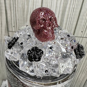 Rose glitter skull FITS ONLY 20oz  Straight Skinny Tumblers