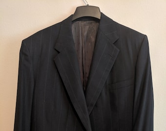 Men's Custom 2 Piece Blue Pinstripe Wool Suit (Green Pinstripe) S 46R