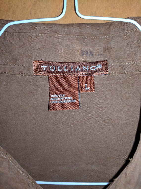 Tulliano Silk Shirt 100% Silk Brown Large - image 2