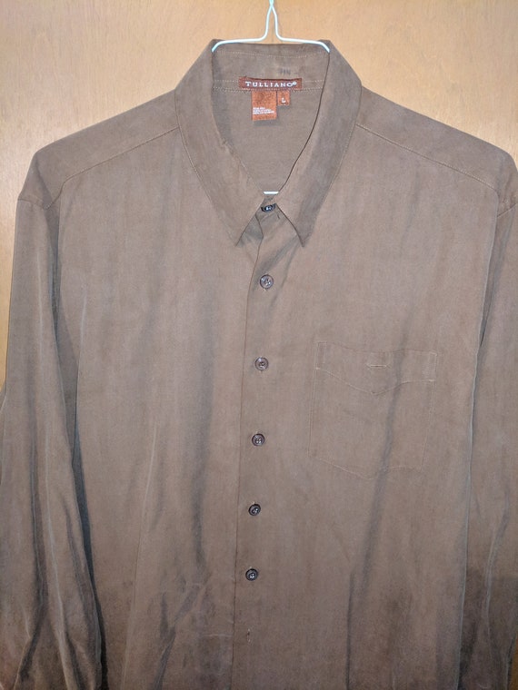 Tulliano Silk Shirt 100% Silk Brown Large