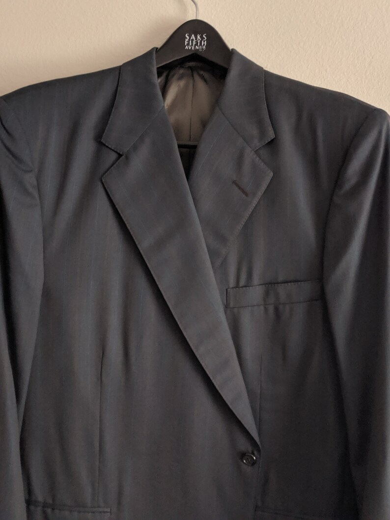 Custom Blue Suit with Blue and Beige Pinstripes S 48R