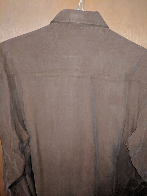 Tulliano Silk Shirt 100% Silk Brown Large - image 4