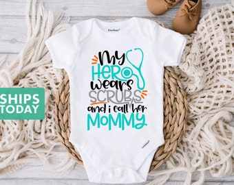 My Mommy is My Hero Baby Onesie® - Doctor or Nurse Onesie® - White 100% Cotton