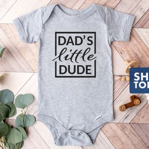 Dad's Little Dude Onesie® 100% Cotton or Cotton Blend Available in White or Gray Heather Gray