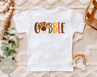 Gobble Retro Thanksgiving Toddler Shirt - White 100% Cotton