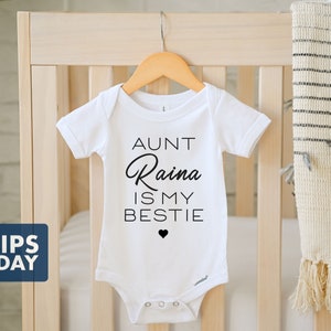 Personalized Family Baby Onesie® - Funny Aunt&#39;s Bestie Baby Shirt - Cute Baby Shower Gift - Pregnancy Announcement - Aunt Onesie®