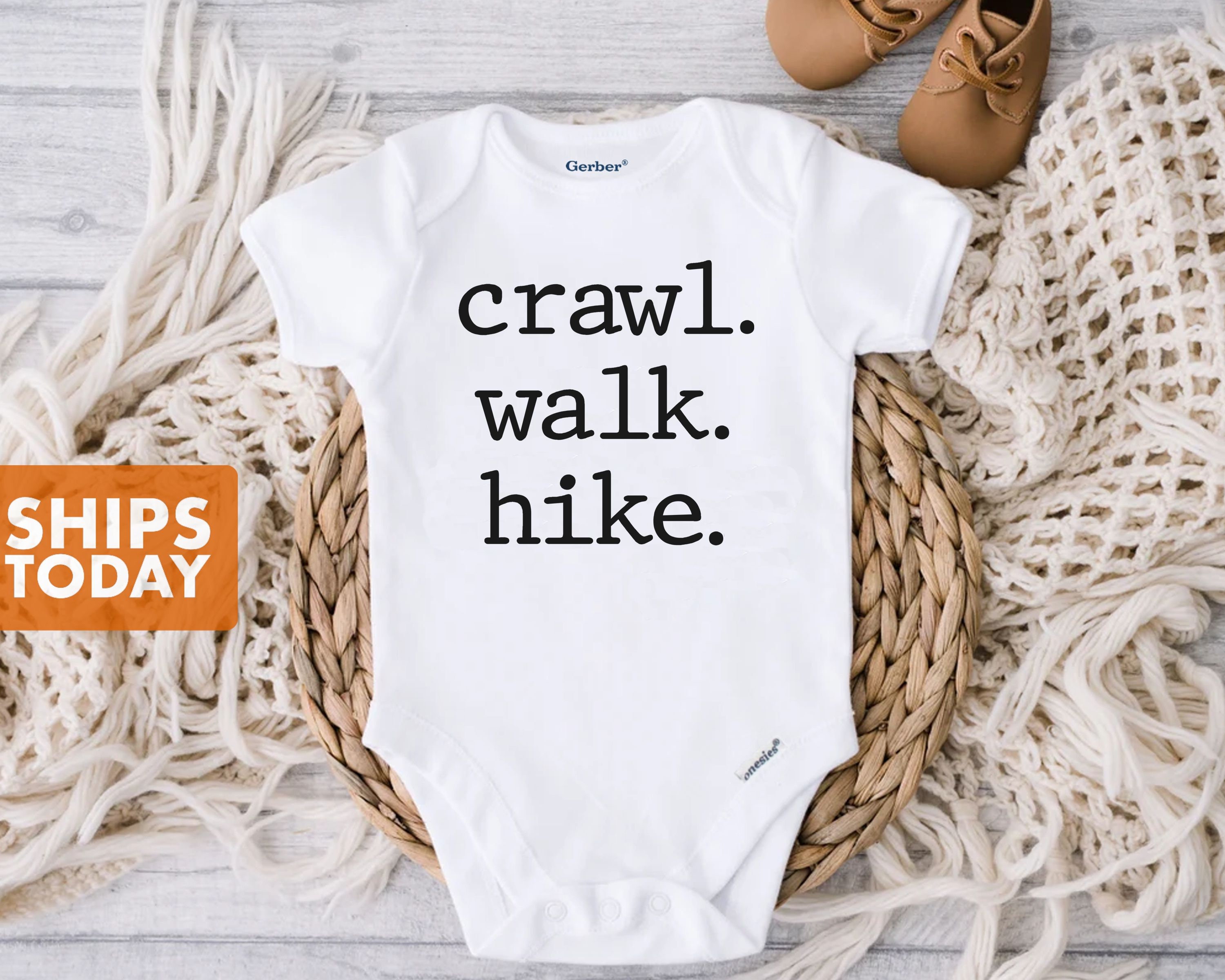 Crawl Walk Hike Onesie® Available in White, Gray or Pink - Cotton or Cotton Blend