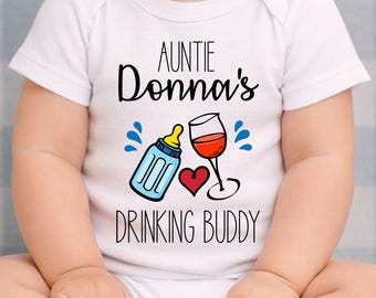 Custom Auntie Drinking Buddy Baby Bodysuit – Funny Aunt Gift