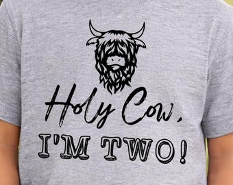 Holy Cow I’m Two Shirt | Highland Cow 2nd Birthday Toddler Tee