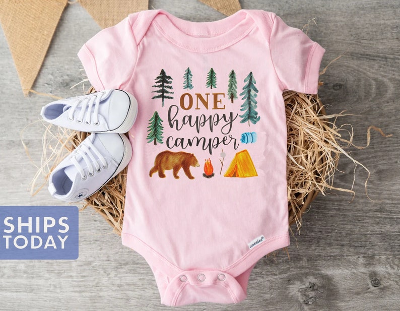 One Happy Camper Onesie® Cute Baby First Birthday Onesie® Hipster Baby Bodysuit Adventure Cute Baby Shirt image 3