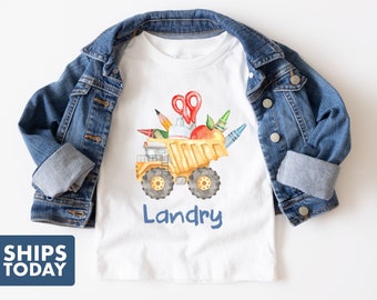 Personalized Boys Back To School Shirt: Dump Truck Design