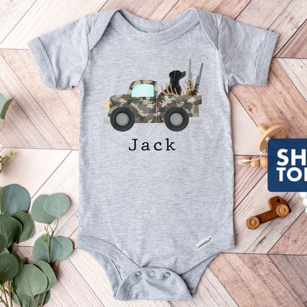 Hunting Onesie® - Personalized Hunting Shirt For Boy - Toddler Boy Hunting Shirt - Camo Truck Shirt - Camo Gift For Toddler Boy - Girls Hunt