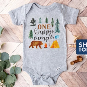 One Happy Camper Onesie® Cute Baby First Birthday Onesie® Hipster Baby Bodysuit Adventure Cute Baby Shirt image 2