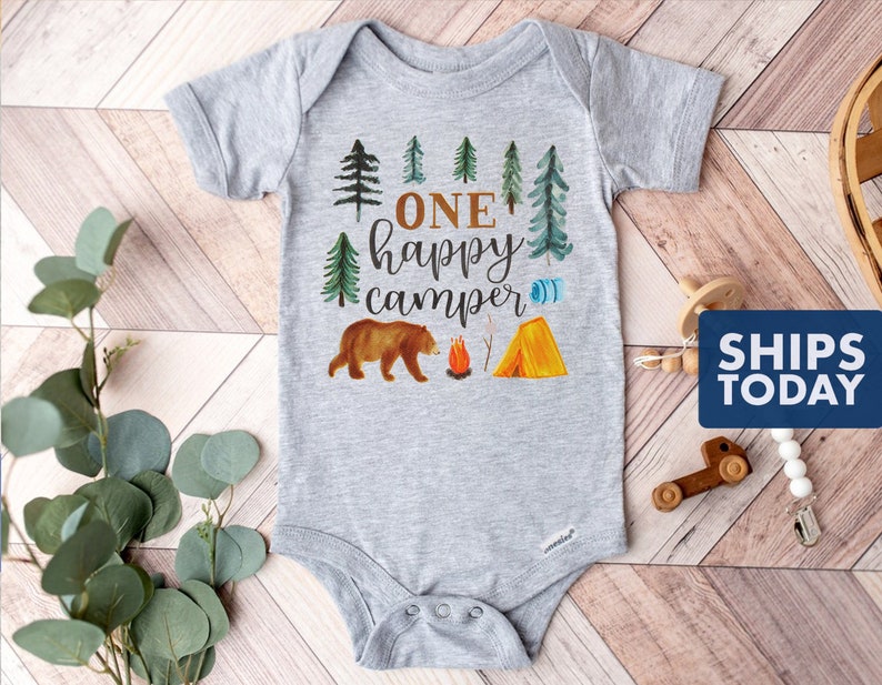 One Happy Camper Onesie® Cute Baby First Birthday Onesie® Hipster Baby Bodysuit Adventure Cute Baby Shirt image 2