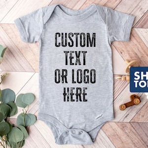 Personalized Baby Onesie: Custom Text or Logo, Heather Grey