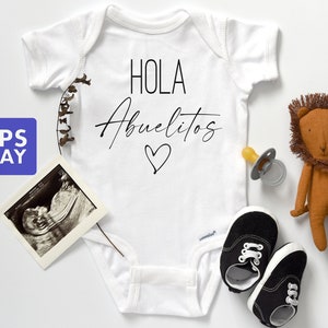 Hola Abuelitos Spanish Baby Onesie® - 100% Cotton Baby Onesie® - Available in White, Pink or Grey