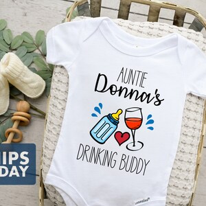 Auntie&#39;s Drinking Buddy Baby Onesie® - Personalized Aunt Gift