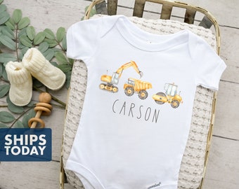 Personalized Construction Truck Onesie®: Custom Baby Boy Shirt