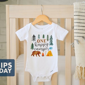 One Happy Camper Onesie® Cute Baby First Birthday Onesie® Hipster Baby Bodysuit Adventure Cute Baby Shirt image 1