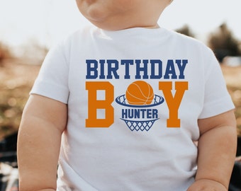 Personalized Birthday Boy® Basketball Shirt | 100% Cotton | Available In Natural, Heather Gray or White | Basketball Design