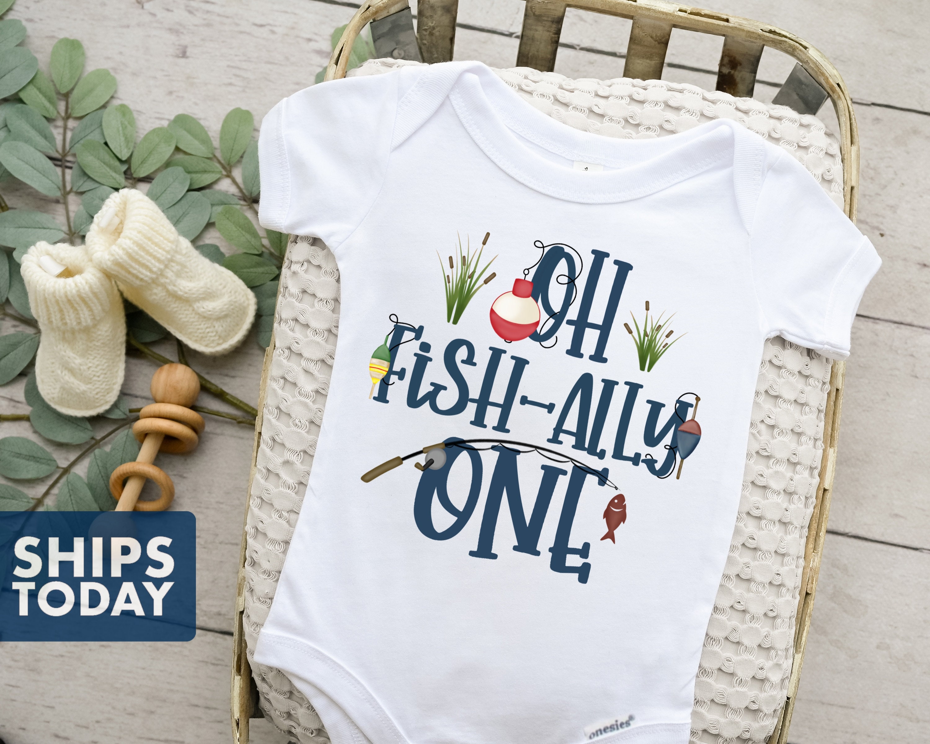 Oh-fish-ally-one Birthday Toddler Shirt or Baby Onesie® White 100