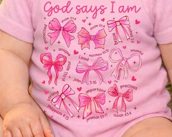 God Says I Am Onesie® | Christian Faith Outfit | Scripture Bodysuit