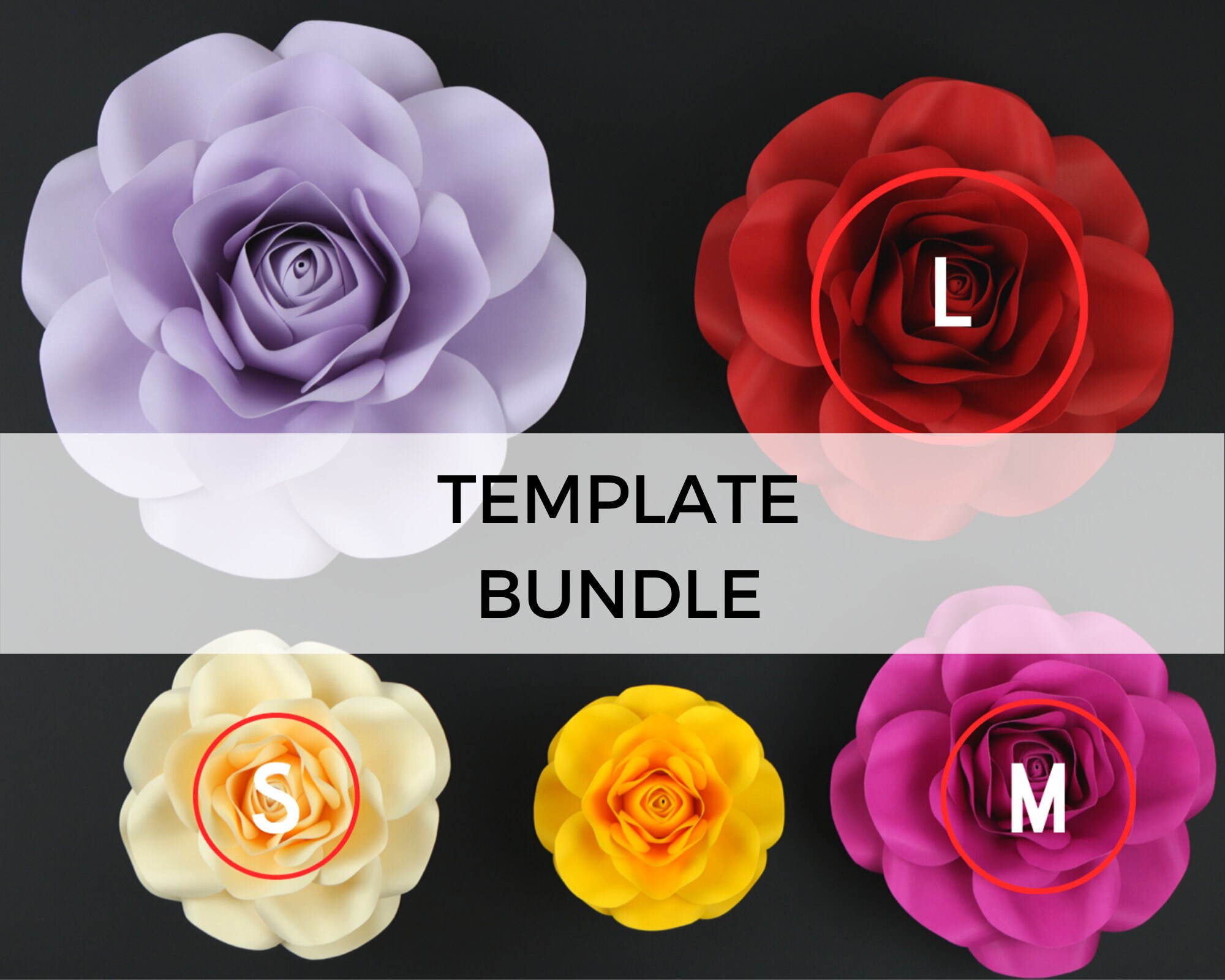 paper flower bundle s m l pdf printable rose template etsy