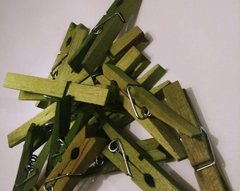 25 Lime Green Hand Dyed Clothespins