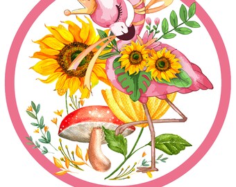 Flamingo with Sunflowers Wreath Sign, Flamingo Beach, Beach House, Nature Animals, Wall hanging, Wreath Sign and Attachment.