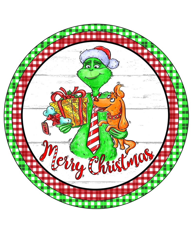 Christmas Grinch Buffalo Plaid Check Wreath Signs Wall Art Etsy