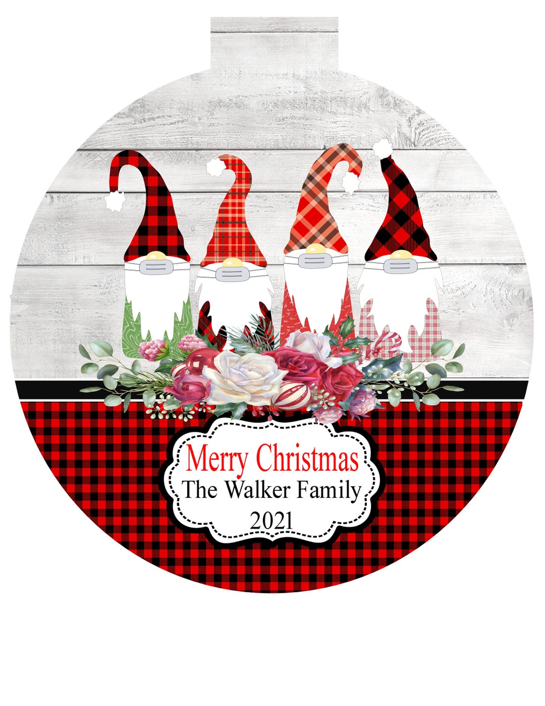 Personalized 2021 Gnomes Family Christmas Buffalo Plaid Checked Sign ...