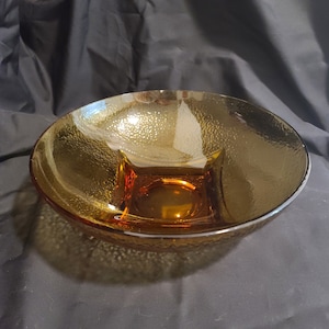 Vintage Hazel Atlas Colony Gold square base amber glass pebblestone salad bowl