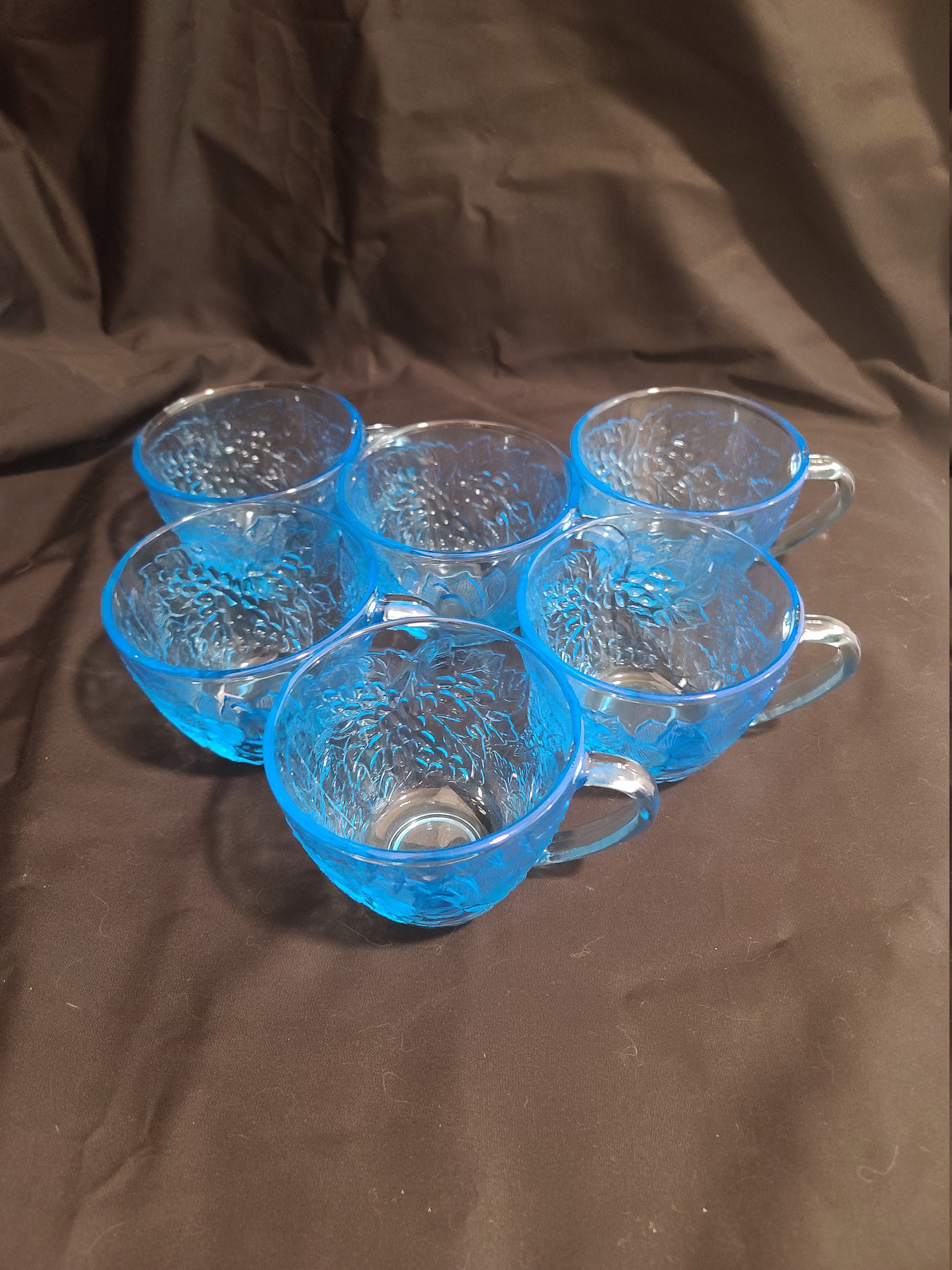 Vintage KIG Indonésie Embossed Fruit blue glass punch bowl set Etsy