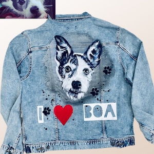 Haustier handbemalte Jeansjacken-Spezialangefertigte Jeansjacke-Acryl Jeansjacke-Handgefertigte Jeansjacke-Jacke mit Kunstwerken-
