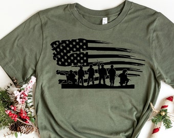 Soldados da bandeira americana, camisa patriótica, camisa de veterano, presente de veterano, presente para veteranos, presentes patrióticos, camisa de soldado americano